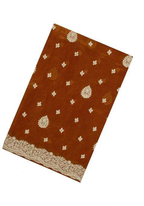 Oil Mustard Woven Synthetic Blended Tissue Saree With Embroidered Motifs For Women