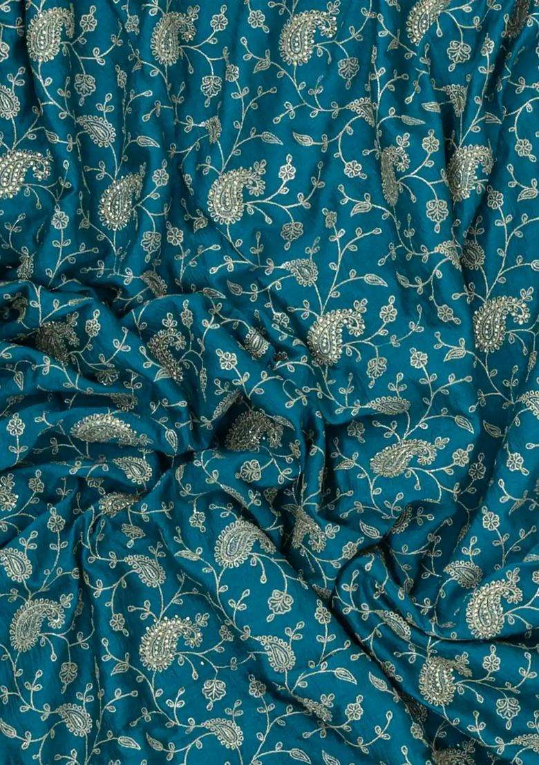 Cyan Woven Synthetic Blended Art Silk Saree With Embroidered Motifs For Women - Indya