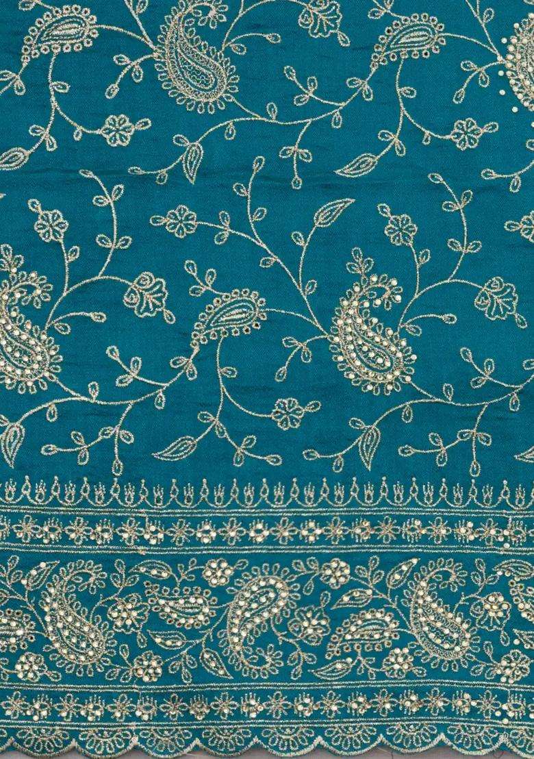 Cyan Woven Synthetic Blended Art Silk Saree With Embroidered Motifs For Women - Indya