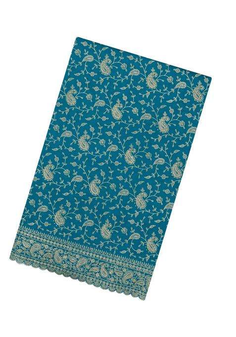 Cyan Woven Synthetic Blended Art Silk Saree With Embroidered Motifs For Women