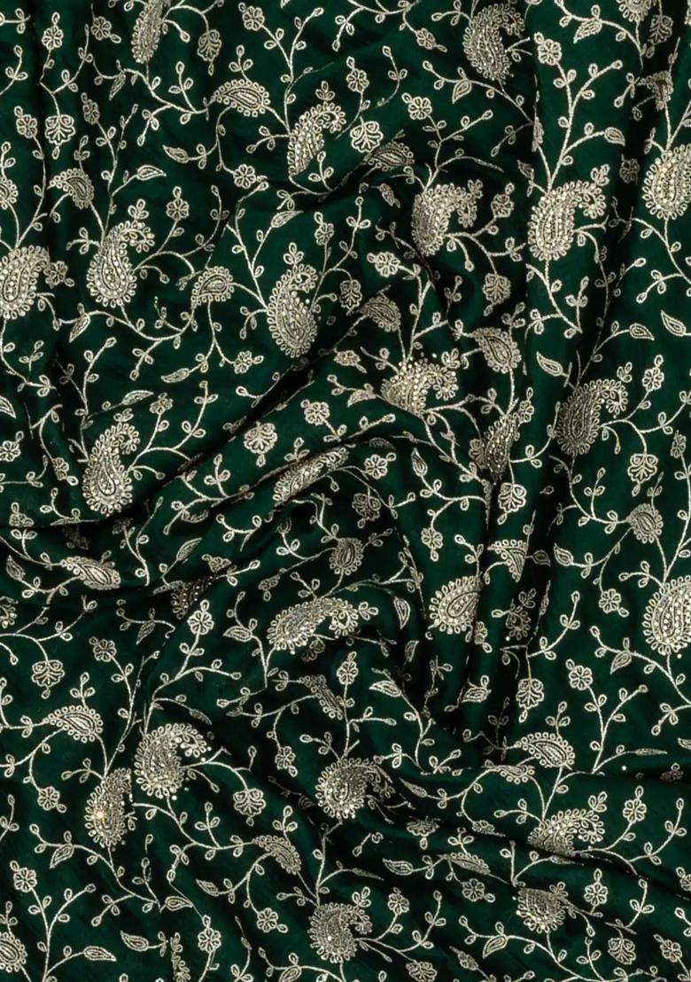 Dark Green Woven Synthetic Blended Art Silk Saree With Embroidered Motifs For Women - Indya