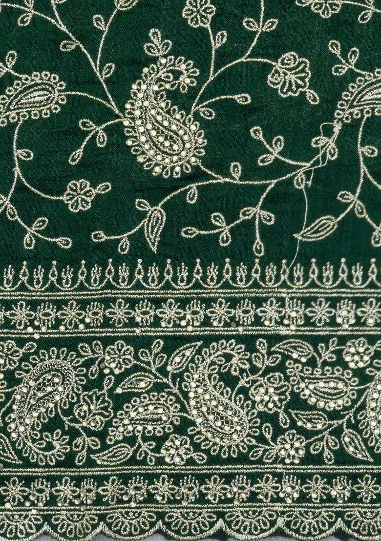 Dark Green Woven Synthetic Blended Art Silk Saree With Embroidered Motifs For Women - Indya