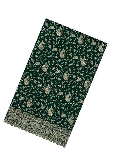 Dark Green Woven Synthetic Blended Art Silk Saree With Embroidered Motifs For Women