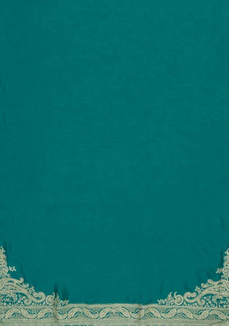 Sea Green Woven Synthetic Blended Art Silk Saree With Embroidered Motifs For Women - Indya