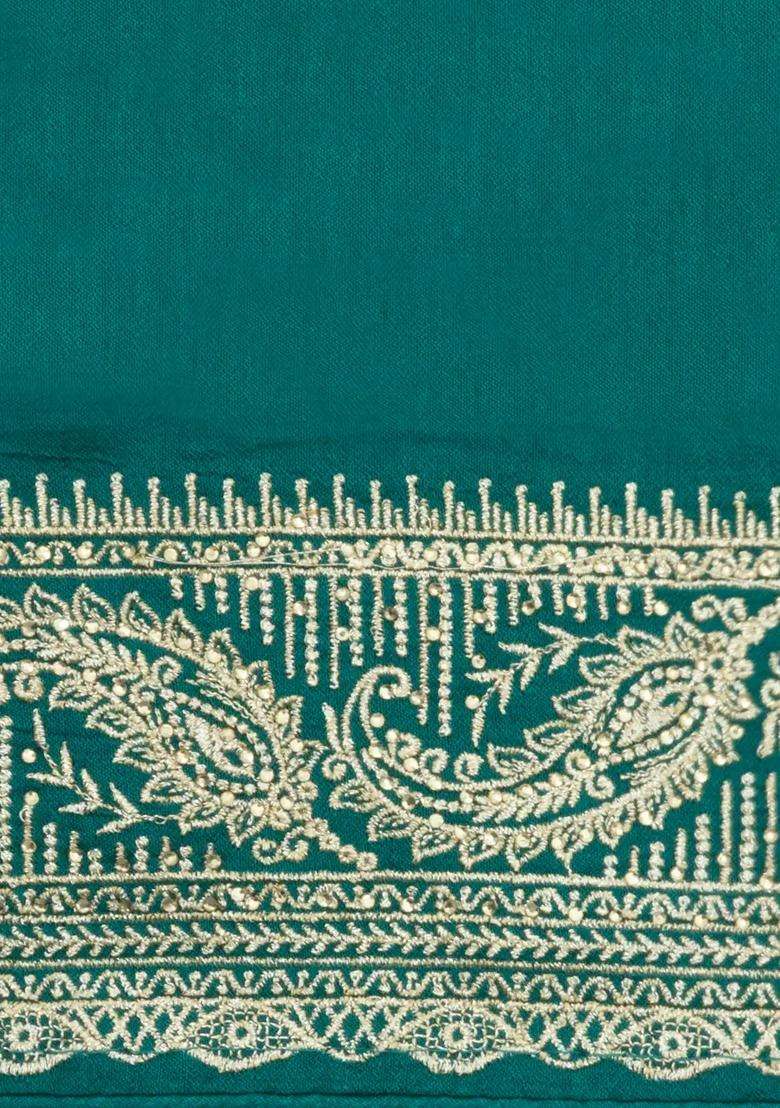 Sea Green Woven Synthetic Blended Art Silk Saree With Embroidered Motifs For Women - Indya