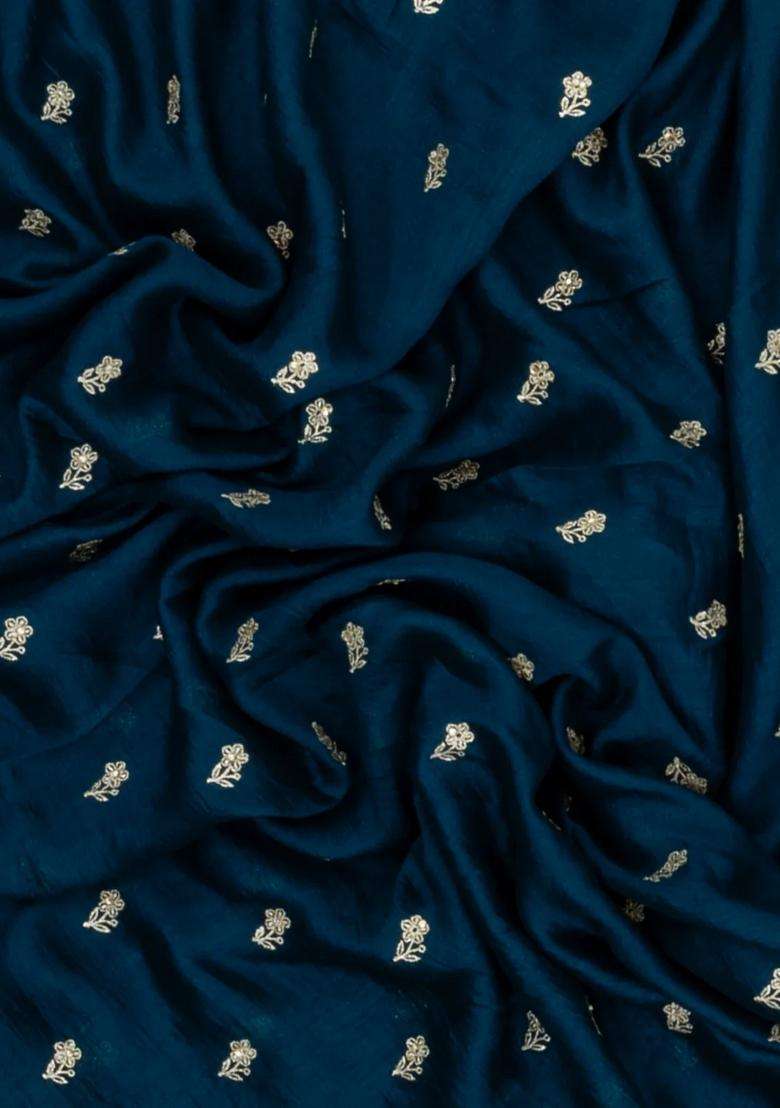 Teal Woven Synthetic Blended Art Silk Saree With Embroidered Motifs For Women - Indya