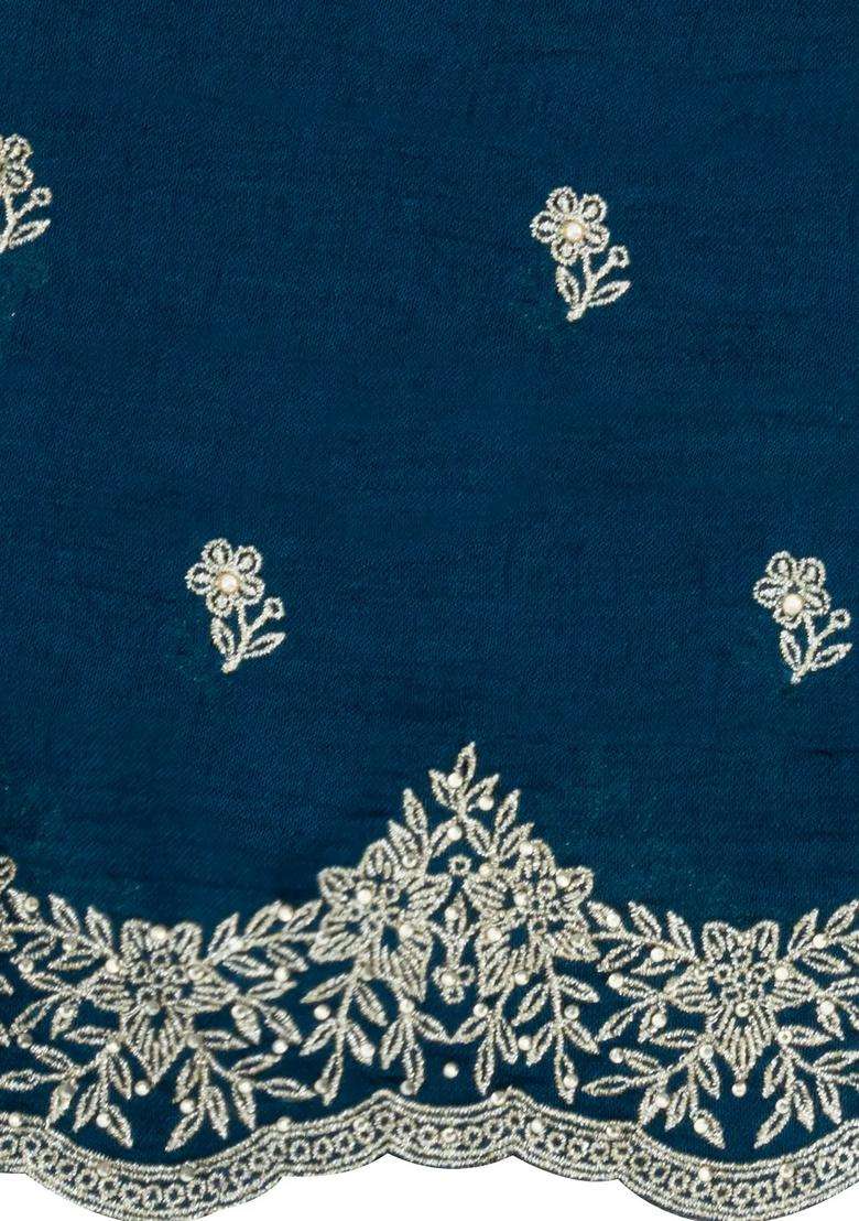 Teal Woven Synthetic Blended Art Silk Saree With Embroidered Motifs For Women - Indya
