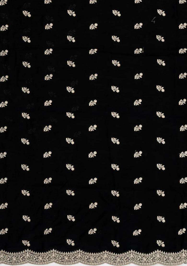 Black Woven Synthetic Blended Art Silk Saree With Embroidered Motifs For Women - Indya