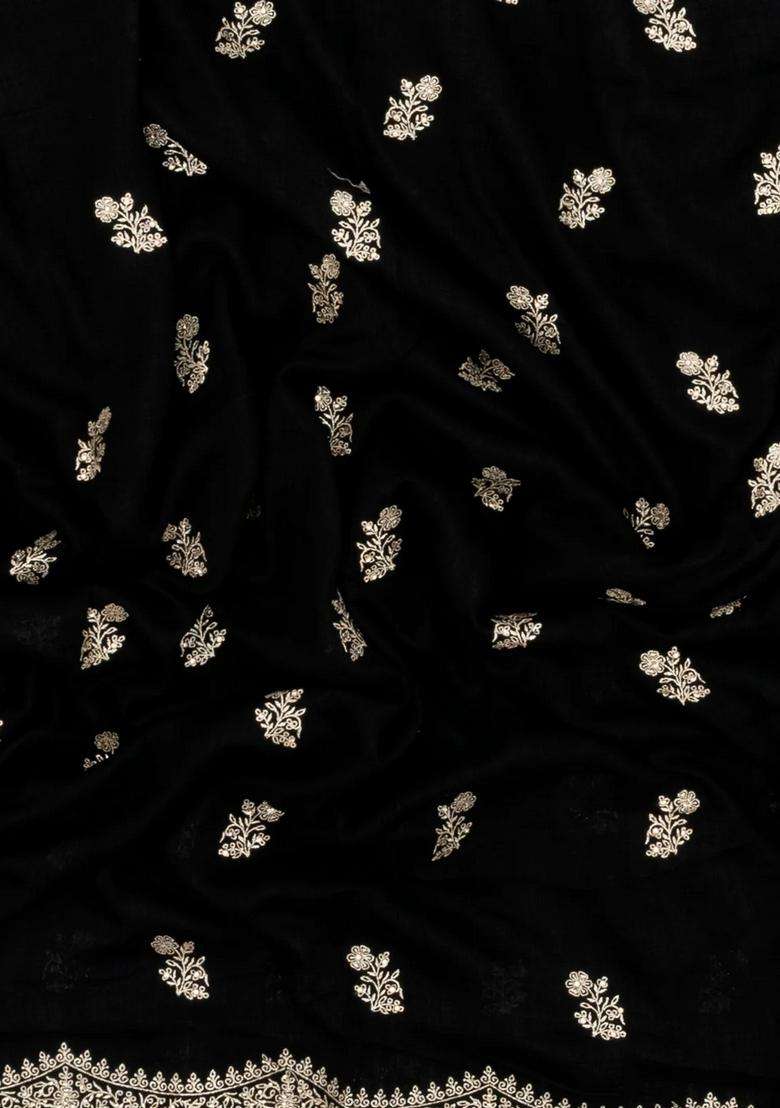 Black Woven Synthetic Blended Art Silk Saree With Embroidered Motifs For Women - Indya
