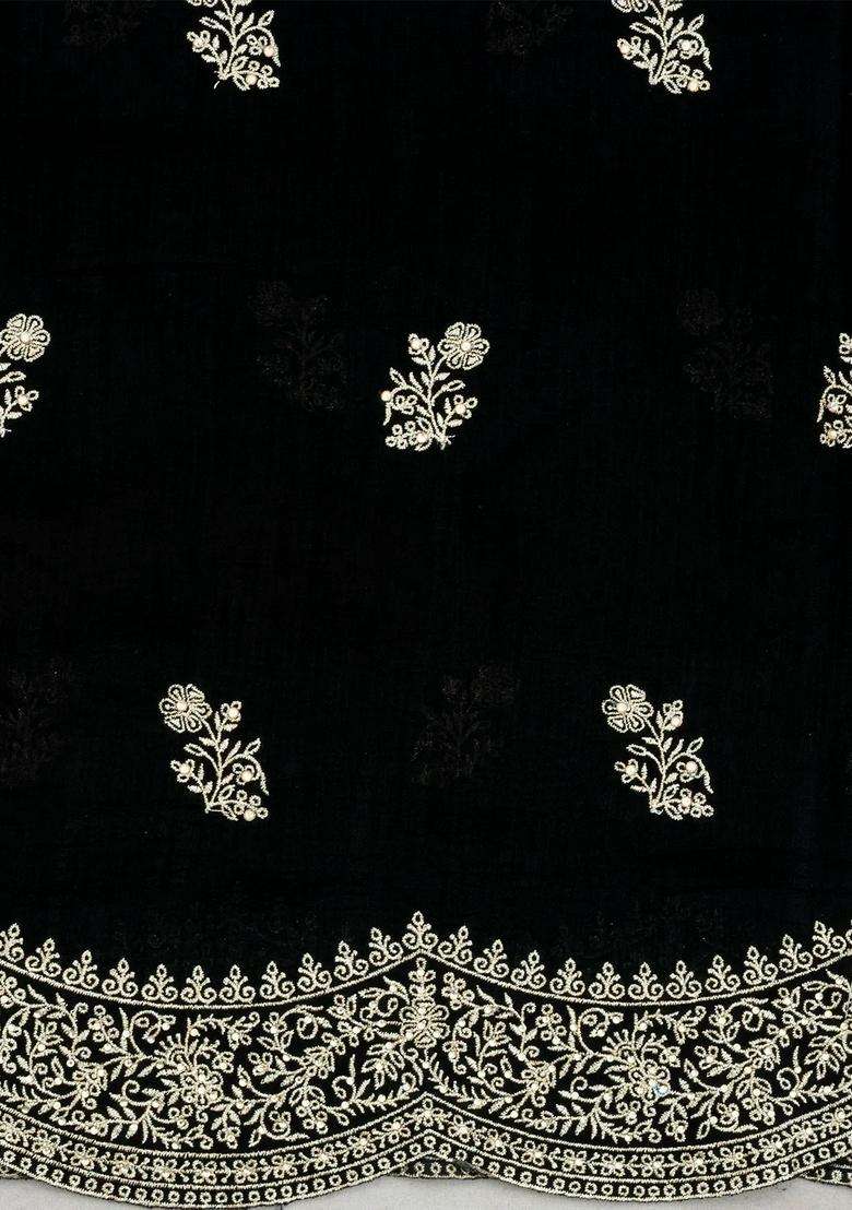 Black Woven Synthetic Blended Art Silk Saree With Embroidered Motifs For Women - Indya