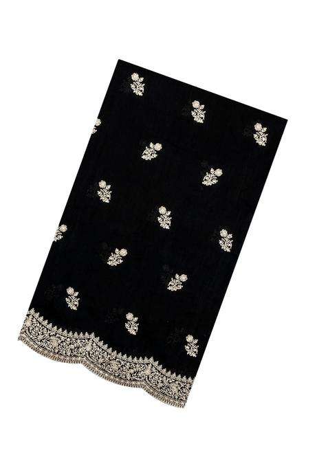 Black Woven Synthetic Blended Art Silk Saree With Embroidered Motifs For Women