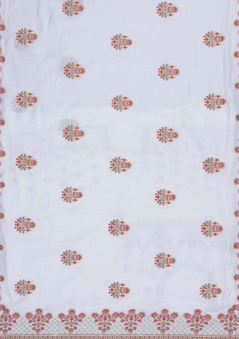 White Woven Synthetic Blended Art Silk Saree With Embroidered Motifs For Women - Indya