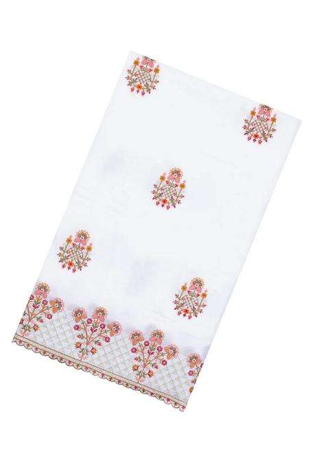 White Woven Synthetic Blended Art Silk Saree With Embroidered Motifs For Women