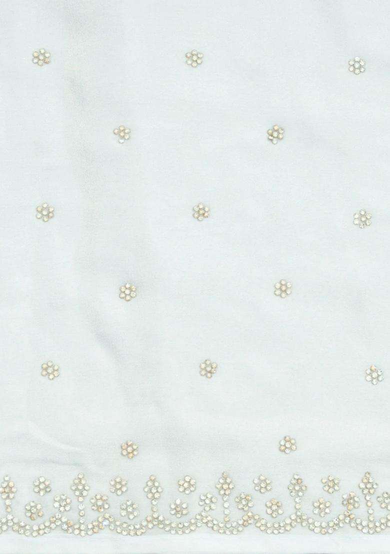 White Woven Synthetic Blended Art Silk Saree With Embroidered Motifs For Women - Indya