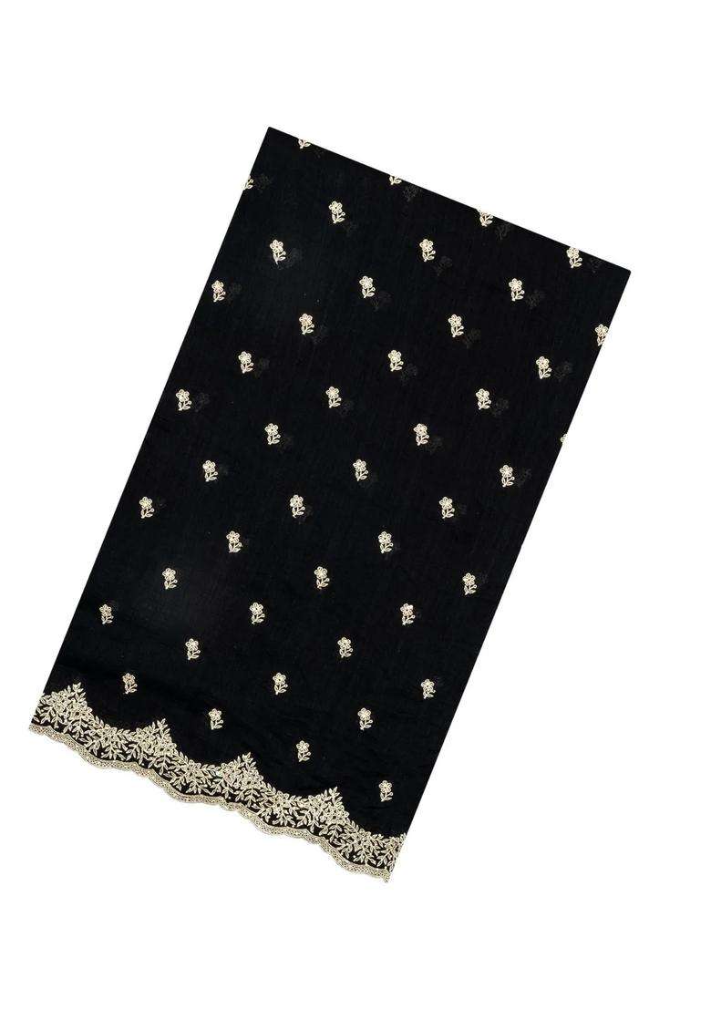 Black Woven Synthetic Blended Art Silk Saree With Embroidered Motifs For Women - Indya