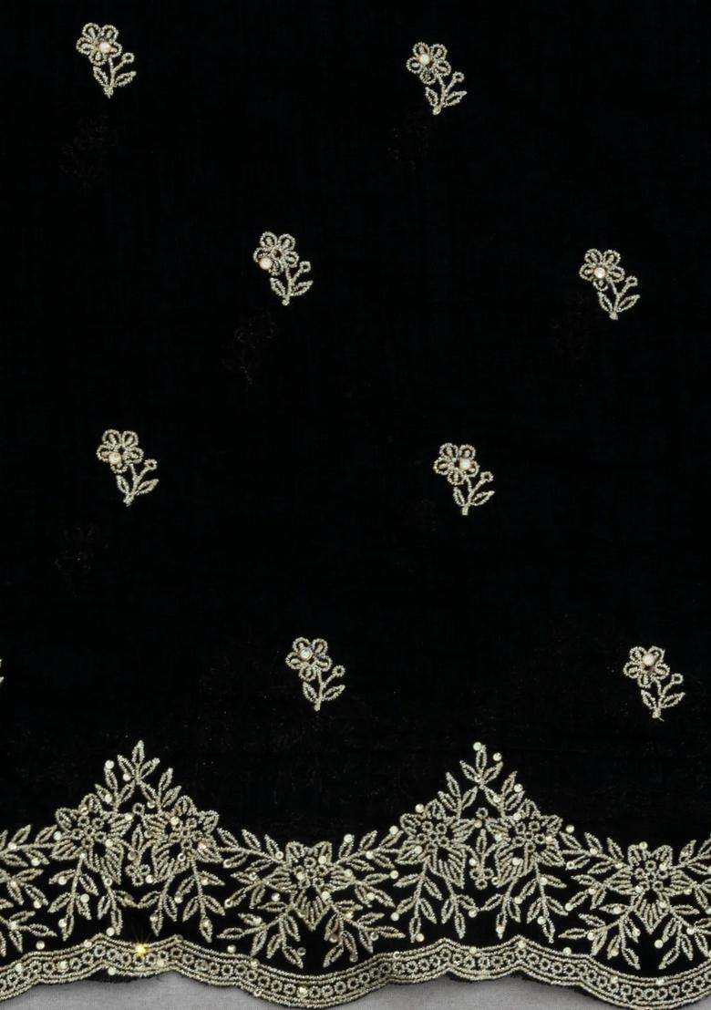 Black Woven Synthetic Blended Art Silk Saree With Embroidered Motifs For Women - Indya