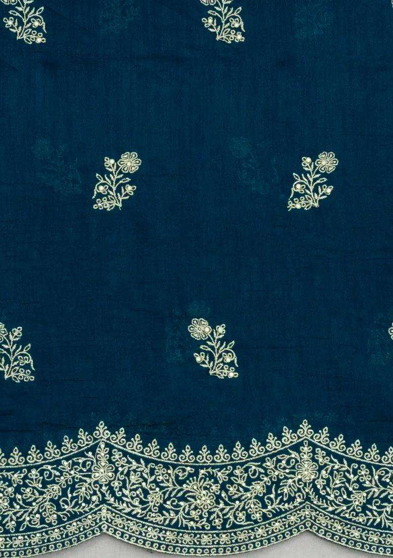 Cyan Woven Synthetic Blended Art Silk Saree With Embroidered Motifs For Women - Indya