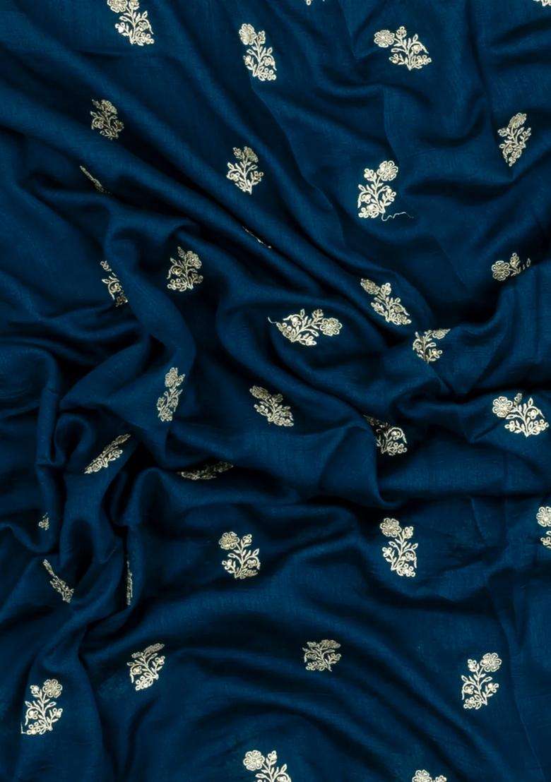 Cyan Woven Synthetic Blended Art Silk Saree With Embroidered Motifs For Women - Indya