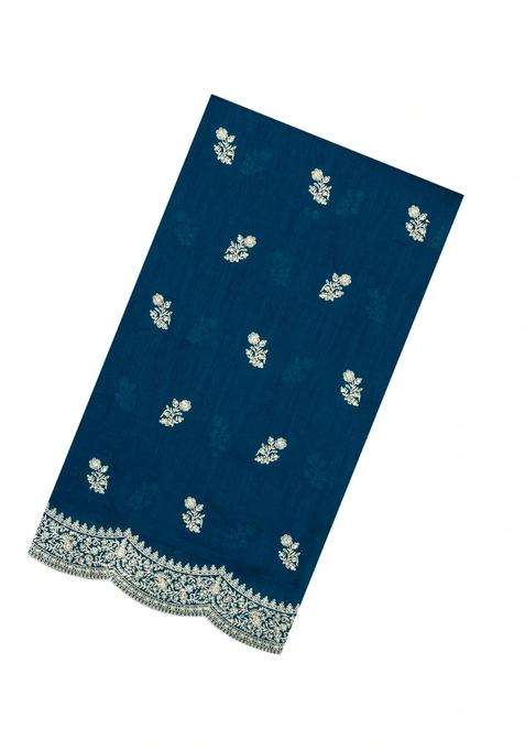 Cyan Woven Synthetic Blended Art Silk Saree With Embroidered Motifs For Women