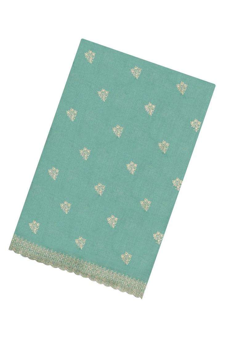Aquamarine Woven Synthetic Blended Art Silk Saree With Embroidered Motifs For Women - Indya