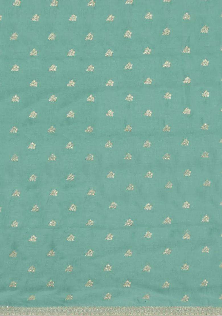 Aquamarine Woven Synthetic Blended Art Silk Saree With Embroidered Motifs For Women - Indya