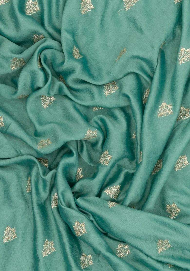 Aquamarine Woven Synthetic Blended Art Silk Saree With Embroidered Motifs For Women - Indya