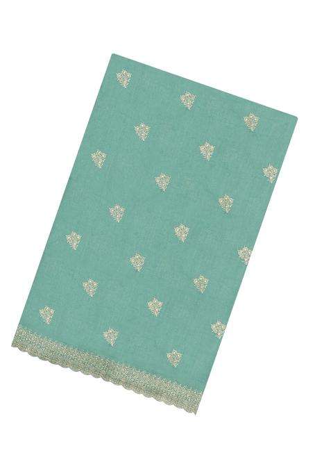 Aquamarine Woven Synthetic Blended Art Silk Saree With Embroidered Motifs For Women