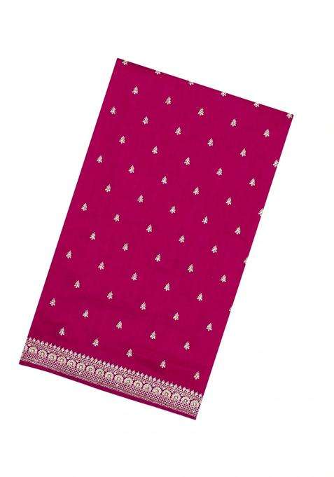 Hot Pink Woven Synthetic Blended Art Silk Saree With Embroidered Motifs For Women