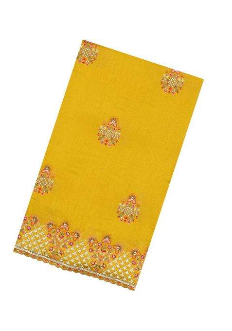 Mustard Woven Synthetic Blended Art Silk Saree With Embroidered Motifs For Women