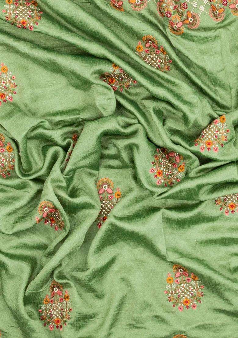 Cardamom Green Woven Synthetic Blended Art Silk Saree With Embroidered Motifs For Women - Indya