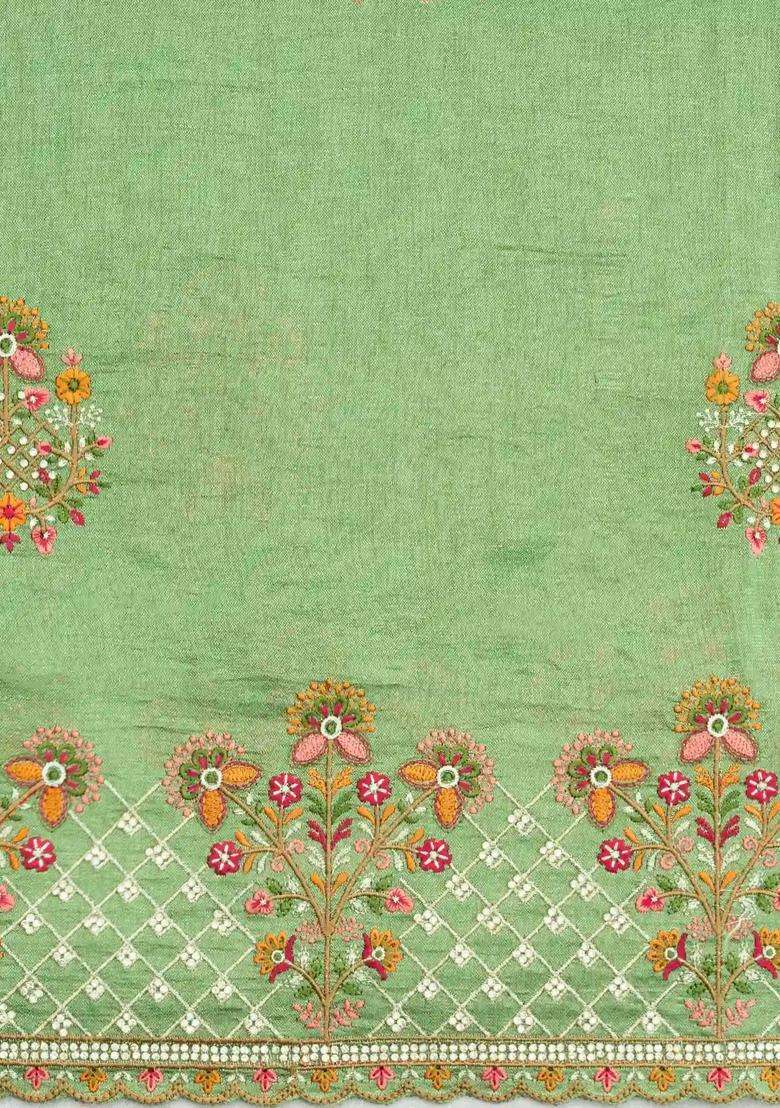 Cardamom Green Woven Synthetic Blended Art Silk Saree With Embroidered Motifs For Women - Indya