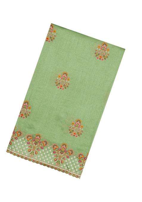 Cardamom Green Woven Synthetic Blended Art Silk Saree With Embroidered Motifs For Women