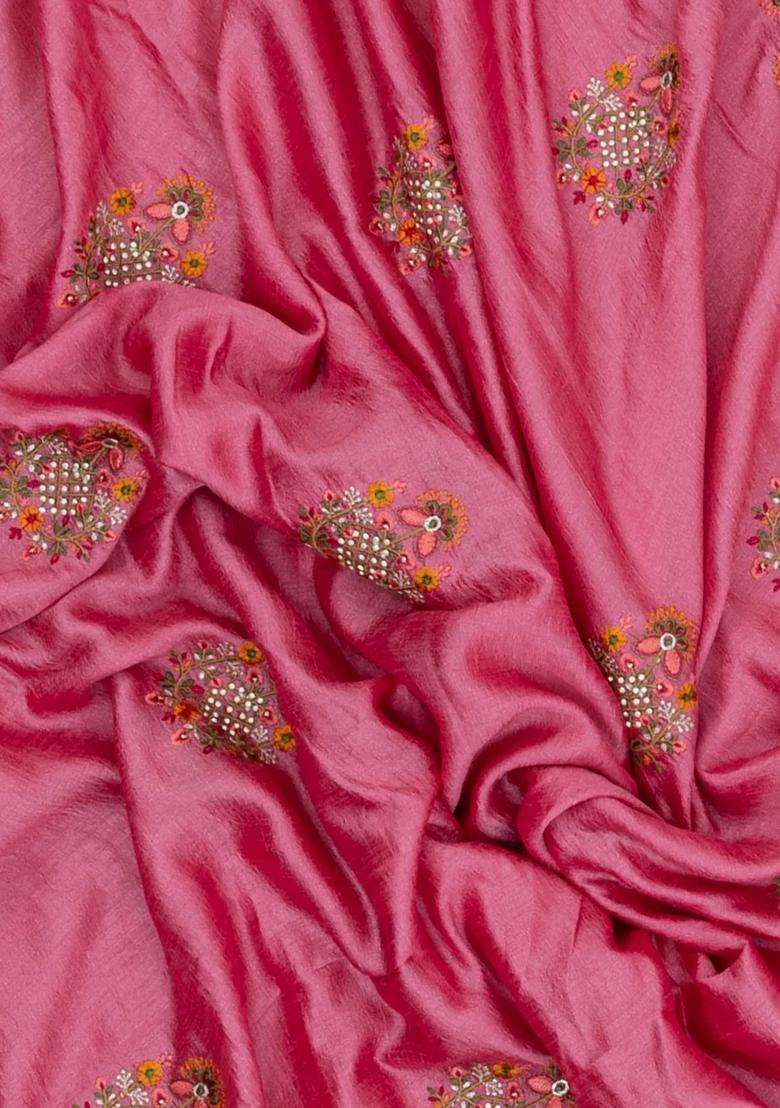 Bubblegum Pink Woven Synthetic Blended Art Silk Saree With Embroidered Motifs For Women - Indya