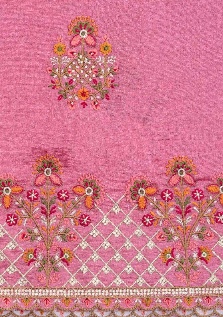 Bubblegum Pink Woven Synthetic Blended Art Silk Saree With Embroidered Motifs For Women - Indya