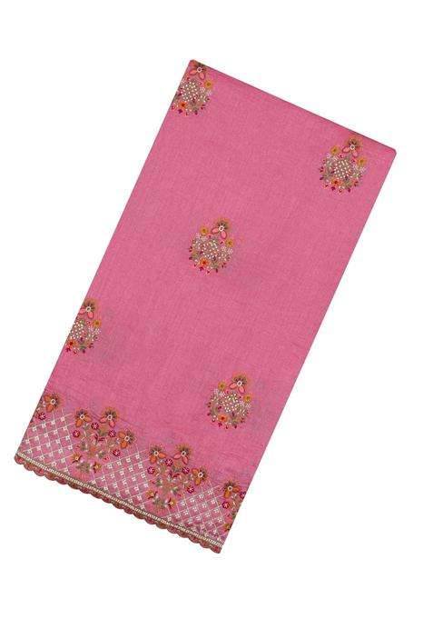 Bubblegum Pink Woven Synthetic Blended Art Silk Saree With Embroidered Motifs For Women
