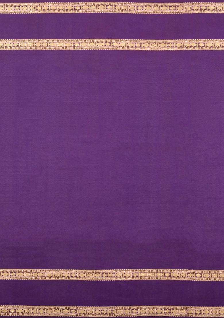 Purple Handloom Kanchipuram Silk Saree With Checks Buttas With Buttas And Brocade Design For Women - Indya