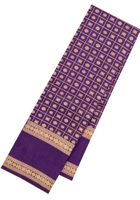 Purple Handloom Kanchipuram Silk Saree With Checks Buttas With Buttas And Brocade Design For Women
