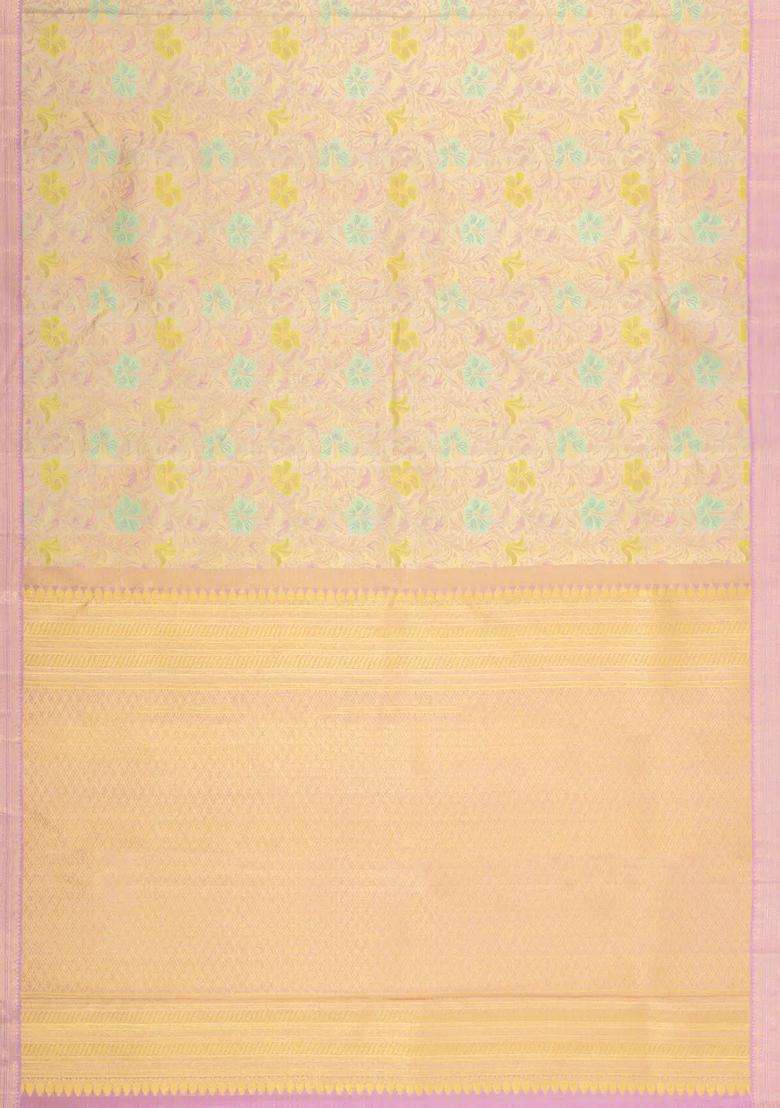 Sandal Handloom Kanchipuram Silk Saree With Meena Floral Motifs With Buttas And Brocade Design For Women - Indya