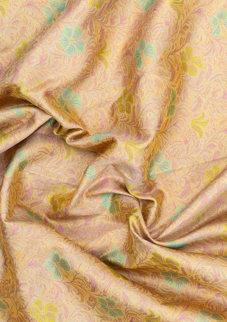 Sandal Handloom Kanchipuram Silk Saree With Meena Floral Motifs With Buttas And Brocade Design For Women - Indya
