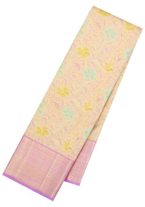 Sandal Handloom Kanchipuram Silk Saree With Meena Floral Motifs With Buttas And Brocade Design For Women