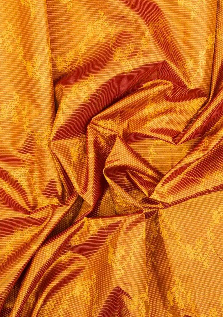 Red Handloom Tissue Kanchipuram Silk Saree With Stripes Floral Motifs With Buttas And Brocade Design For Women - Indya