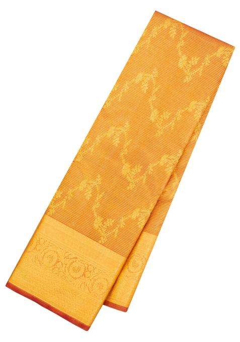 Red Handloom Tissue Kanchipuram Silk Saree With Stripes Floral Motifs With Buttas And Brocade Design For Women