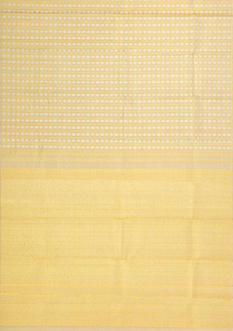 Cream Handloom Tissue Kanchipuram Silk Saree With Checks Floral Motifs With Buttas And Brocade Design For Women - Indya