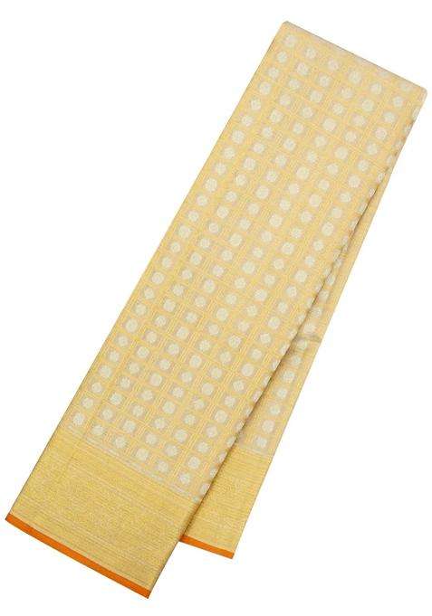 Cream Handloom Tissue Kanchipuram Silk Saree With Checks Floral Motifs With Buttas And Brocade Design For Women