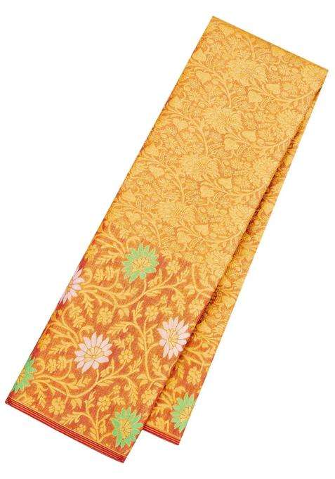 Crimson Handloom Tissue Kanchipuram Silk Saree With Meena Floral Motifs With Buttas And Brocade Design For Women