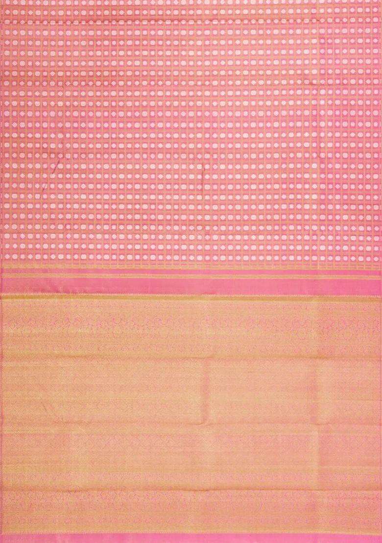 Pink Handloom Tissue Kanchipuram Silk Saree With Checks Floral Motifs With Buttas And Brocade Design For Women - Indya