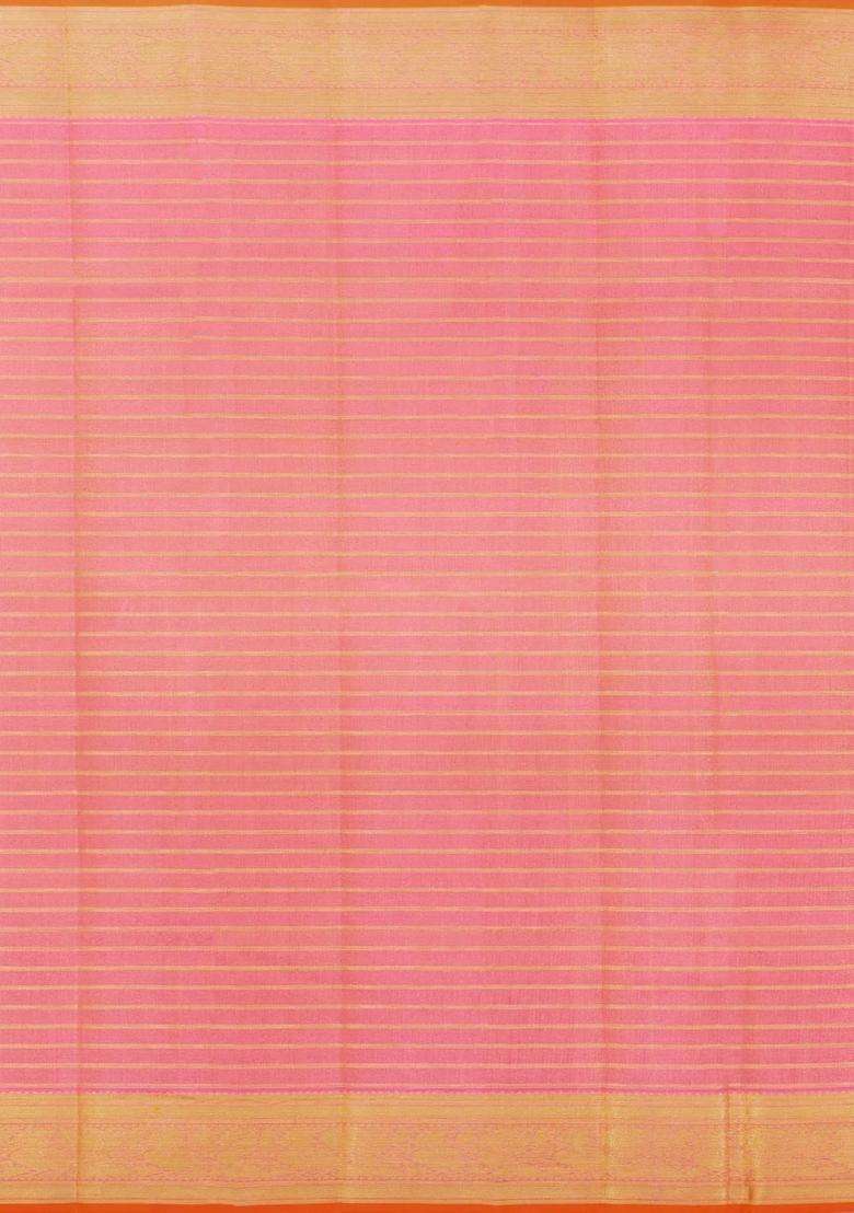 Pink Handloom Tissue Kanchipuram Silk Saree With Checks Floral Motifs With Buttas And Brocade Design For Women - Indya