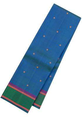 Blue Handloom Kanchipuram Silk Saree With Silk Thread Work Border With Buttas And Brocade Design For Women
