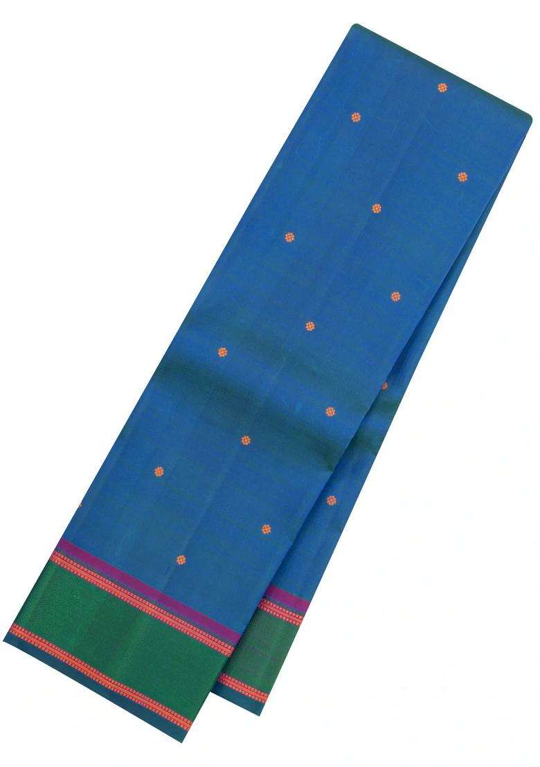 Blue Handloom Kanchipuram Silk Saree With Silk Thread Work Border With Buttas And Brocade Design For Women - Indya