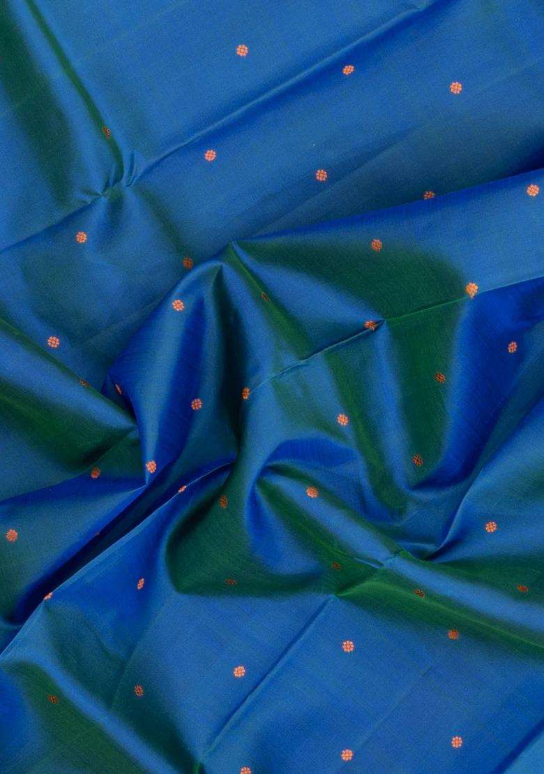 Blue Handloom Kanchipuram Silk Saree With Silk Thread Work Border With Buttas And Brocade Design For Women - Indya